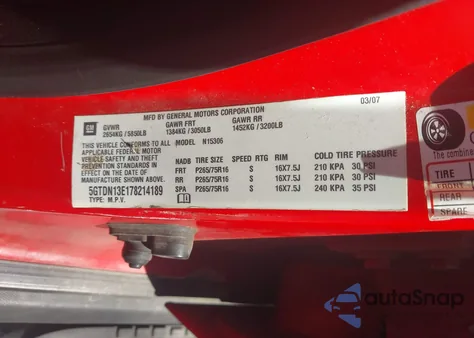 2007 Hummer H3 Suv z USA, uszkodzony, nr VIN 5GTDN13E178214189